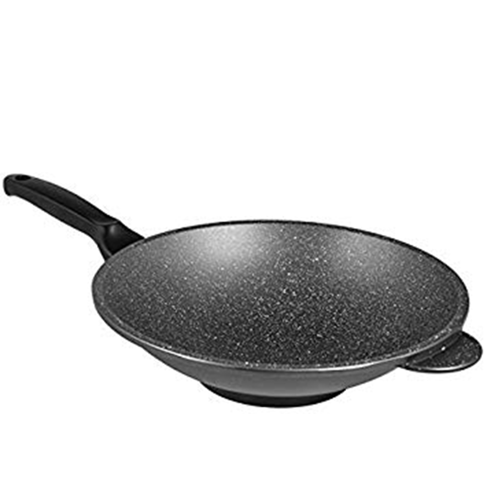 Cook N Home Wok Antiaderente 30,5 Cm Con Coperchio, Padella Anodizzata Dura, Fondo Piatto Adatto A Induzione, Nero